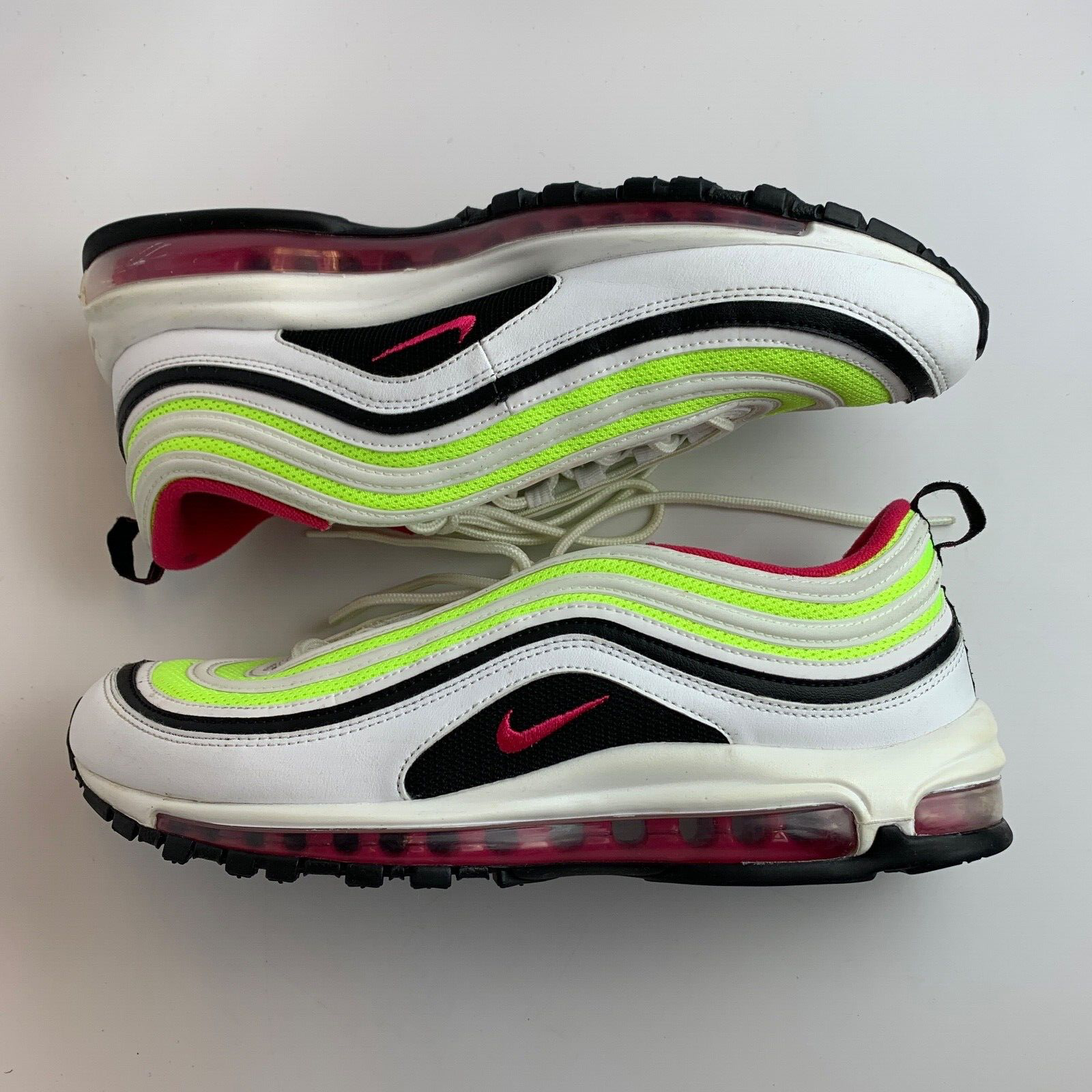 

Кроссовки Nike Air Max 97 White Rush Pink Black Volt Green CI9871-100 мужские 11, Белый, Nike Air Max 97