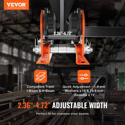 VEVOR Electric Hoist Manual Trolley 1100 lbs/0.5T 2.36"-4.72" I-Beam Adjustable