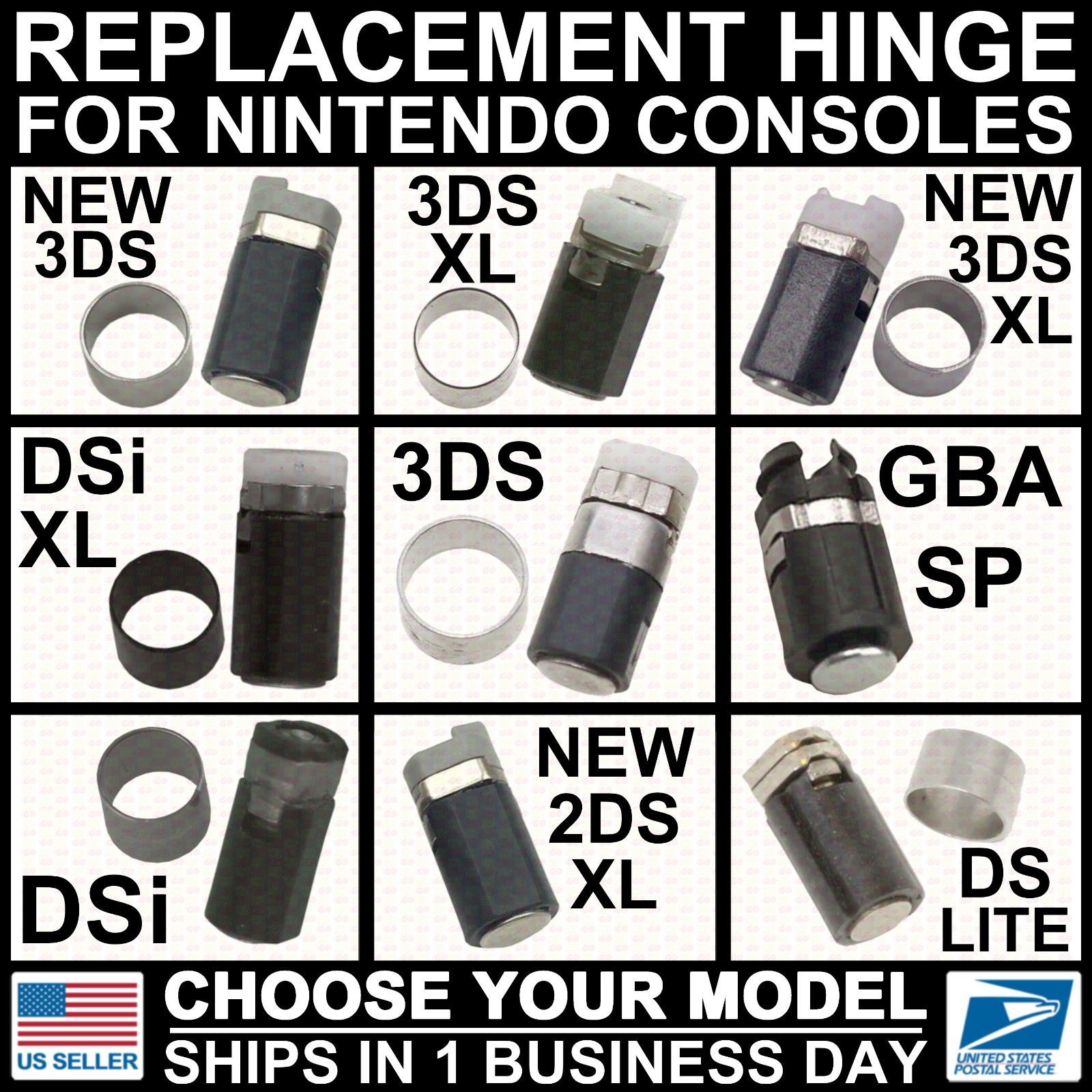 Replacement Hinge/Axle for Nintendo New/3DS/2DS/DSi/XL/LL/DS Lite