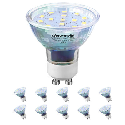 DEWENWILS 10-Pack GU10 LED Bulb Dimmable, 2700K Warm White - 120°Beam Angle