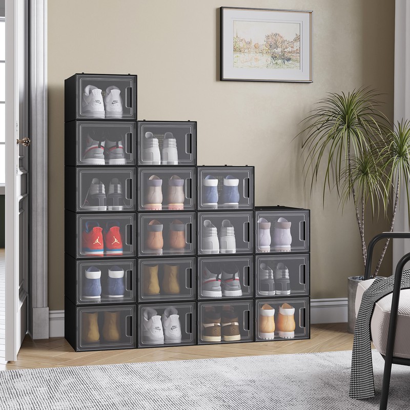 18Pcs Shoe Box Storage Organizer Stackable Sneaker Case Container Transparent XL