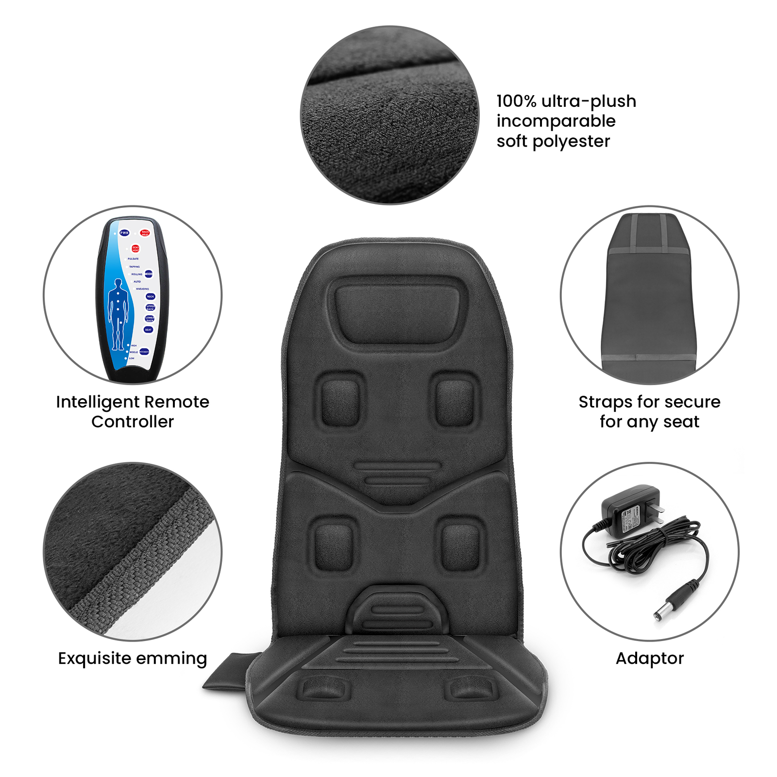 COMFIER Massage Seat Cushion with Heat,Back Massager,10 Vibration Motors,Black