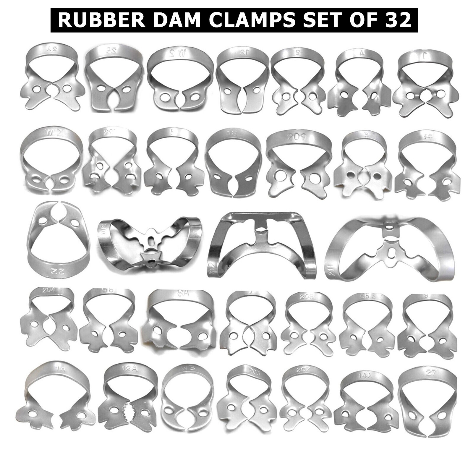 Dental Rubber Dam Clamps - Complete 32-Piece Brinker Clamp Set for Precision