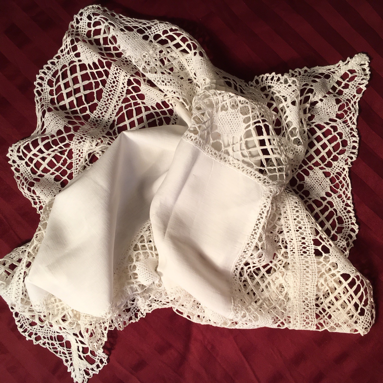 Exquisite Vintage Linen Hand Crocheted Table Runner - 50