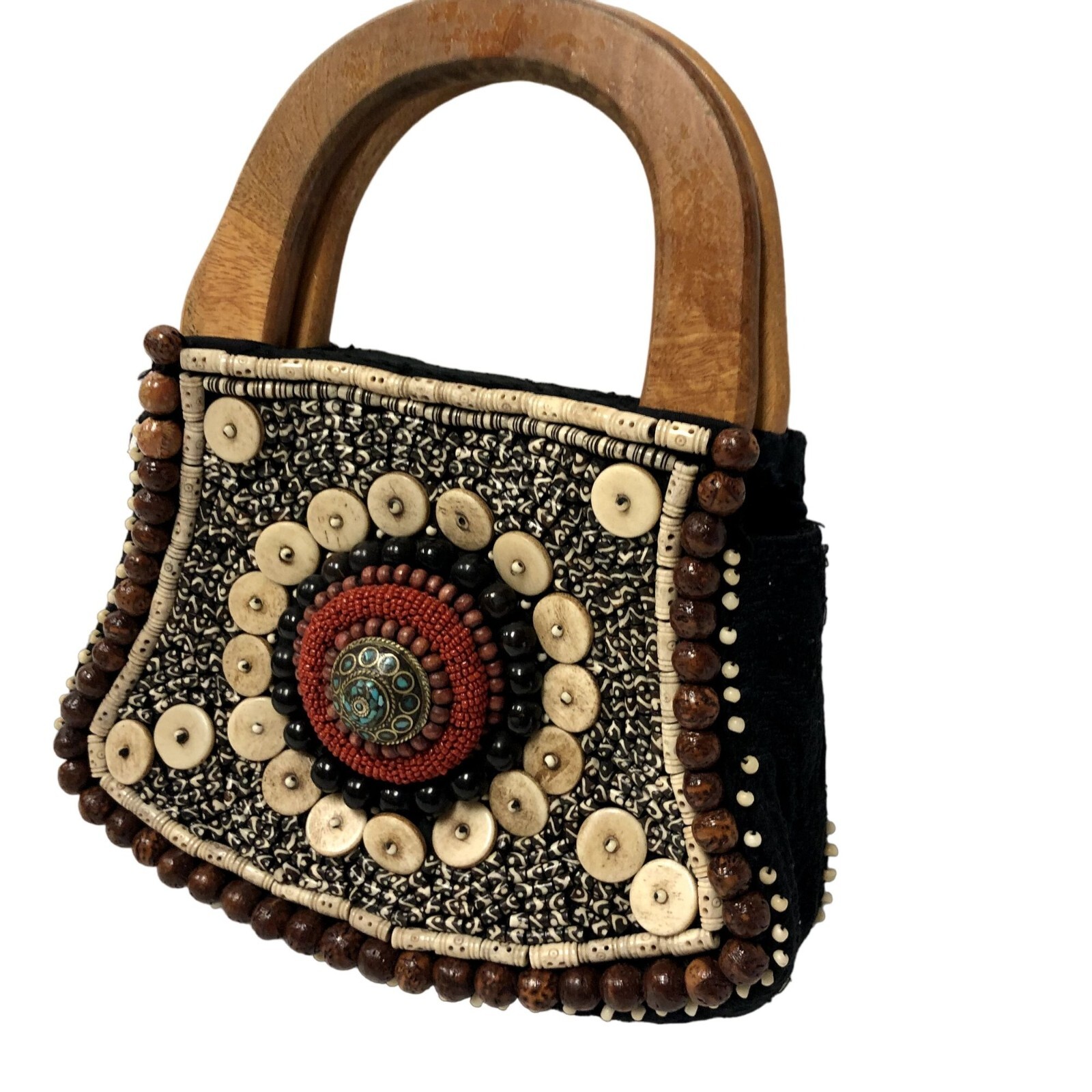 ショルダーバッグ・ポシェット RUBATI Handmade tassel wooden bead bag brown Wooden Beads Bag/ Brown Natural Bamboo Handmade Shoulder