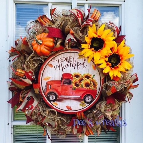 Fall Harvest Thanksgiving Red Truck Wreath