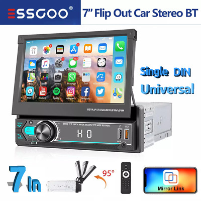 ESSGOO 7'' Car Stereo Flip Out Touch Screen BT 2USB AUX Type-C Single 1 DIN Radio