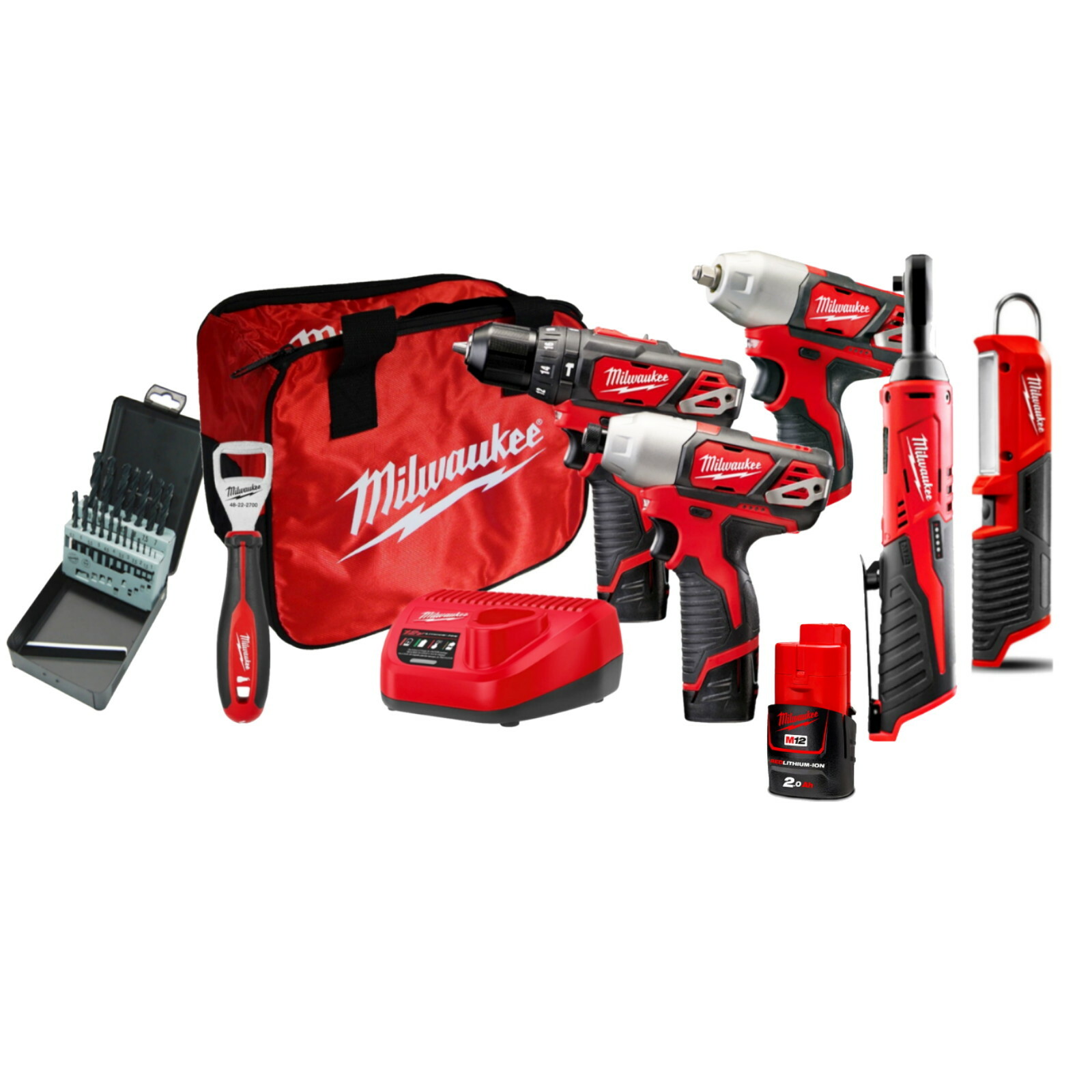 Milwaukee 12V M12 5Pc M12BPP2L152B Drill Ratchet Impact Driver Wrench