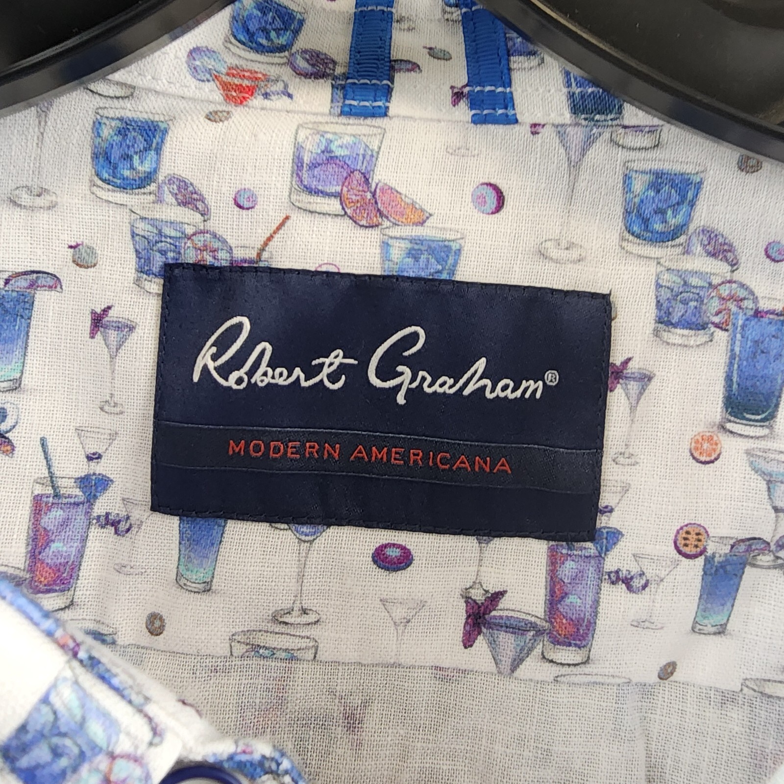 Robert Graham Blue Hawaiian Linen Blend Button Up Shirt Men's 2XL Multi Printed - Picture 5 of 15