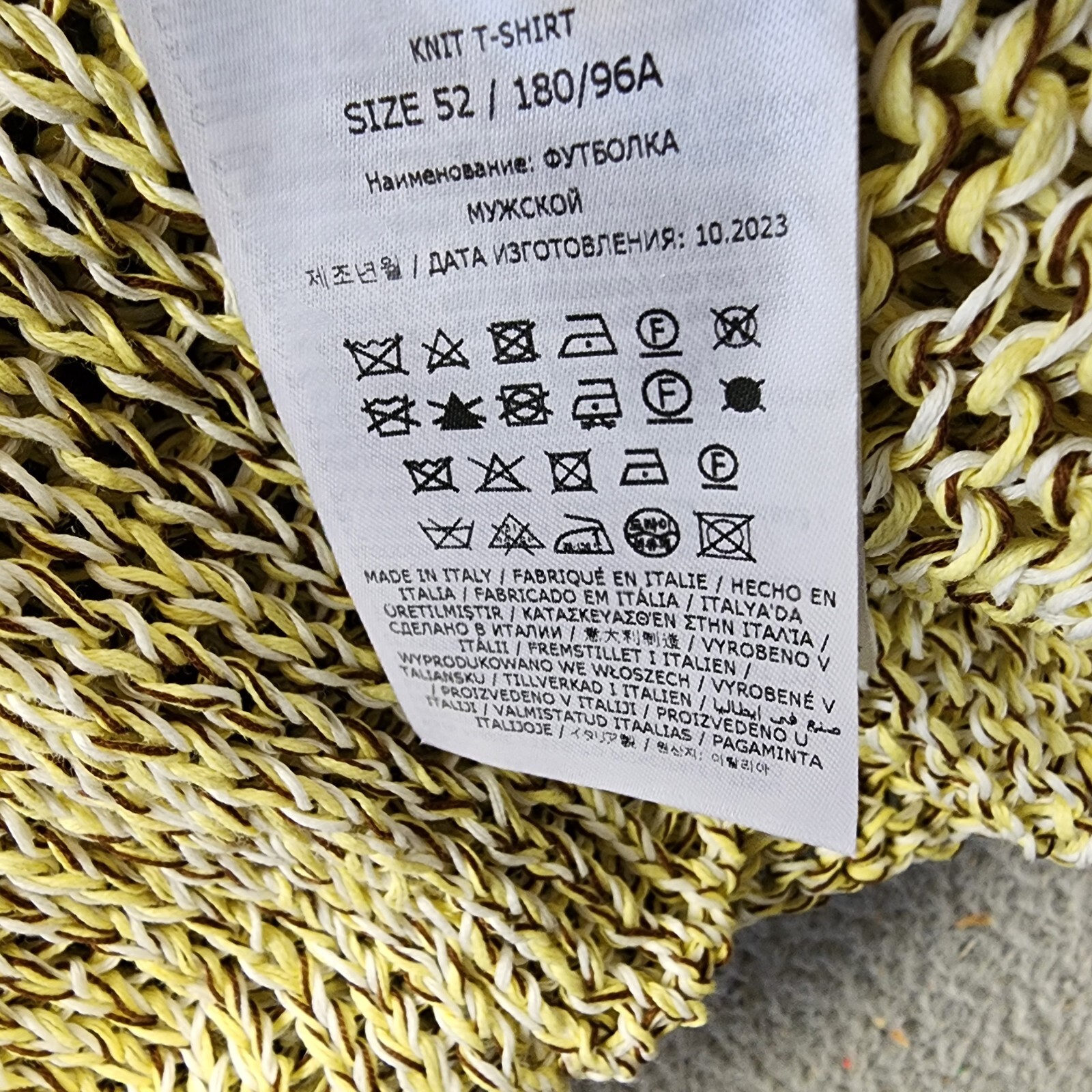 Jil Sander Open Knit T-Shirt Men's 52 Yellow Multi Sheer