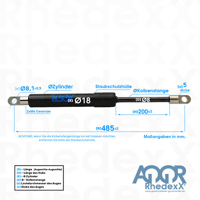 Gasdruckfeder Gasdruckdämpfer RhedexX® M6 Dämpfer Länge: 145mm-685mm 50N-800N