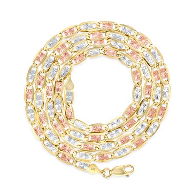 NURAGOLD 10K SOLID YELLOW ROSE WHITE GOLD 4MM DIAMOND CUT VALENTINO CHAIN BRACELET 8.5"