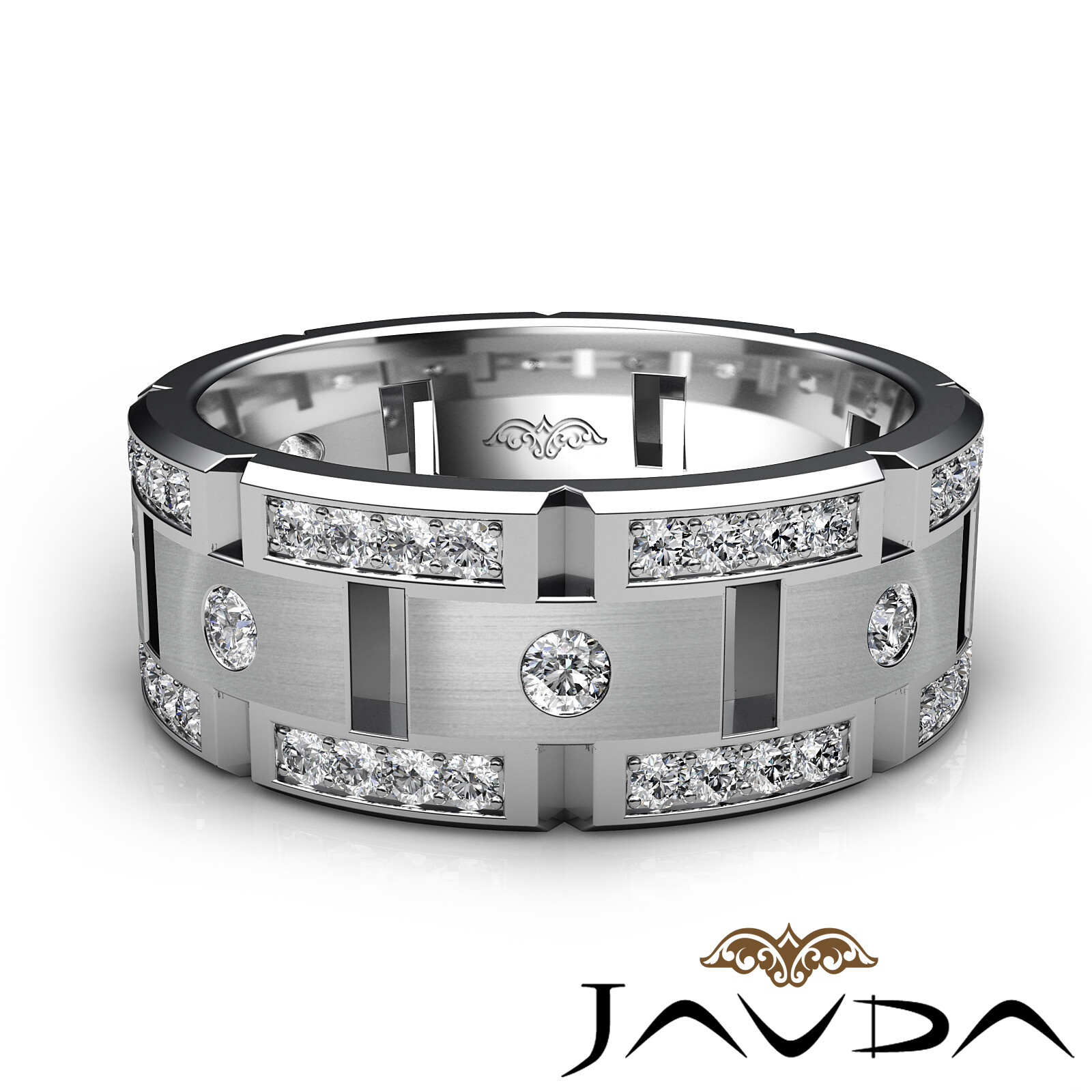 Pave Set Round Diamond Wedding Eternity Band Men's Matt Finish Ring Gold 1.00Ctw