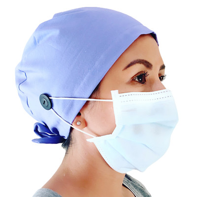 Blue Print Scrub Cap with buttons Nurse Cap Surgical cap Scrub caps for women 