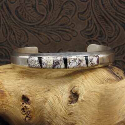 Sterling Silver Jet And Wild Horse Magnesite Inlay Cuff