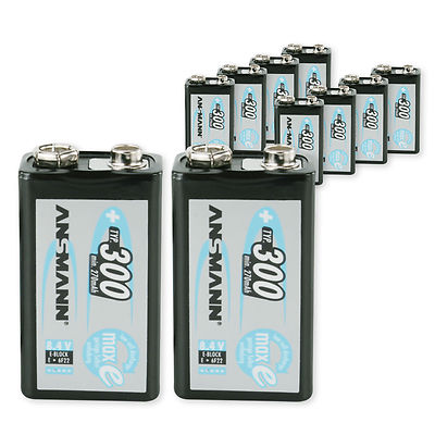 ANSMANN 10-Pack 9V 300 mAh Low Self-Discharge Rechargeable Battery 9 Volt