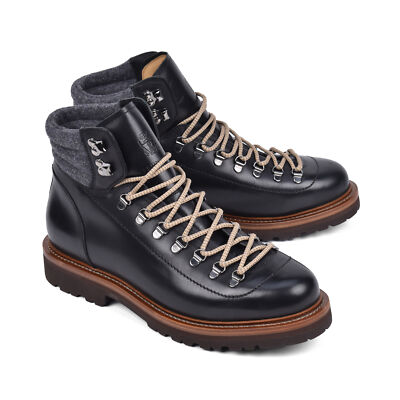 BRUNELLO CUCINELLI MEN'S TWO TONE COMBAT STYLE LEATHER & WOOL BLEND HIKING BOOT