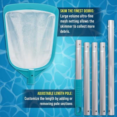 U.S. Pool Supply 6-Foot Pool Leaf Skimmer Net, Aluminum Pole, Ultra Fine Mesh