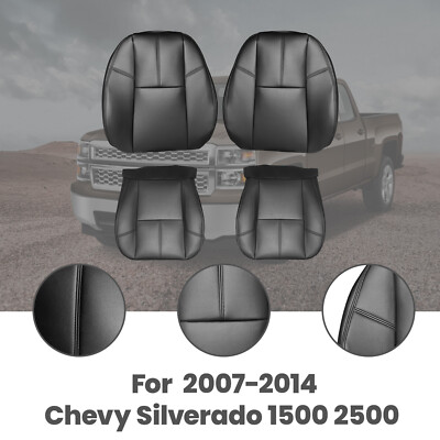 Driver Passenger Bottom+Top Seat Cover Black For Chevy Silverado 1500 2007-14
