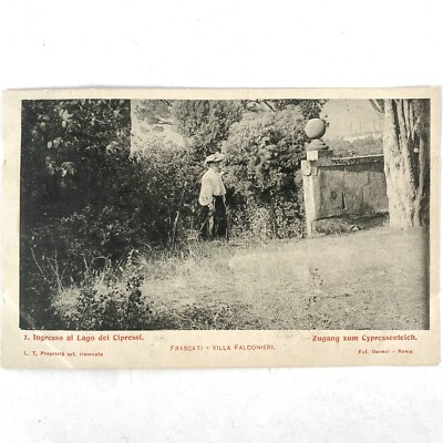Cipressi Cypress Lake Entrance Antique Varenna Italy Postcard Photo Lady Fashion