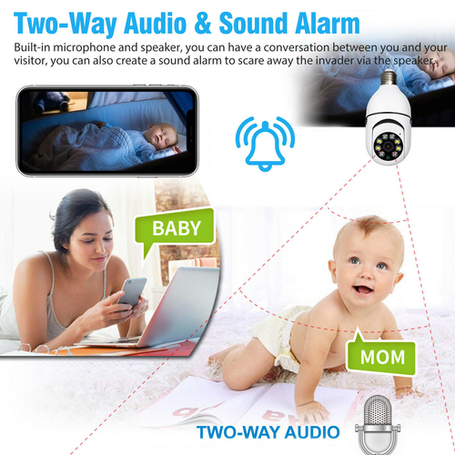 360° Panoramic WiFi IP Camera E27 Light Bulb Wireless 1080P HD Security Camera