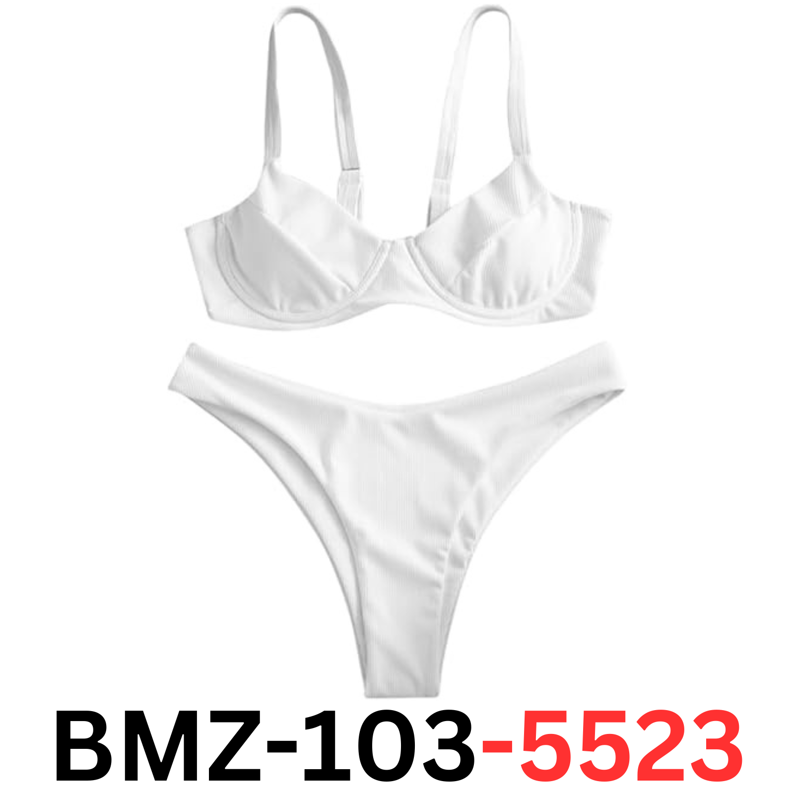 ZAFUL Underwire High Leg Ribbed Bikini Swimsuit Two Pieces Set, White, Small
