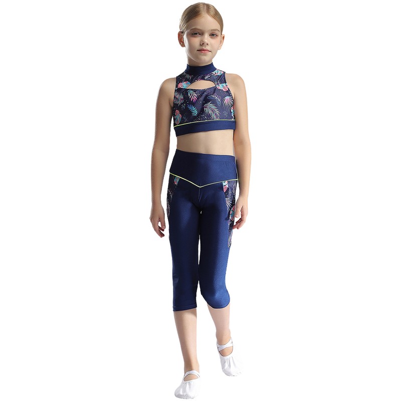 Kids Girls Crop Top With Leggings Hiking Sport Set Sportwear Outfits  Children