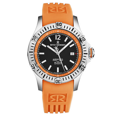Pre-owned Revue Thommen Men's 'air Speed' Black Dial Orange Strap Automatic 16070.4639