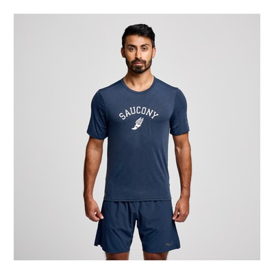 Мужская одежда Saucony Stopwatch Graphic с коротким рукавом темно-синего цвета Heather Graphic XL