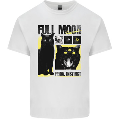 Full Moon Feral Instinct Black Cat Halloween Mens Cotton T-Shirt Tee Top
