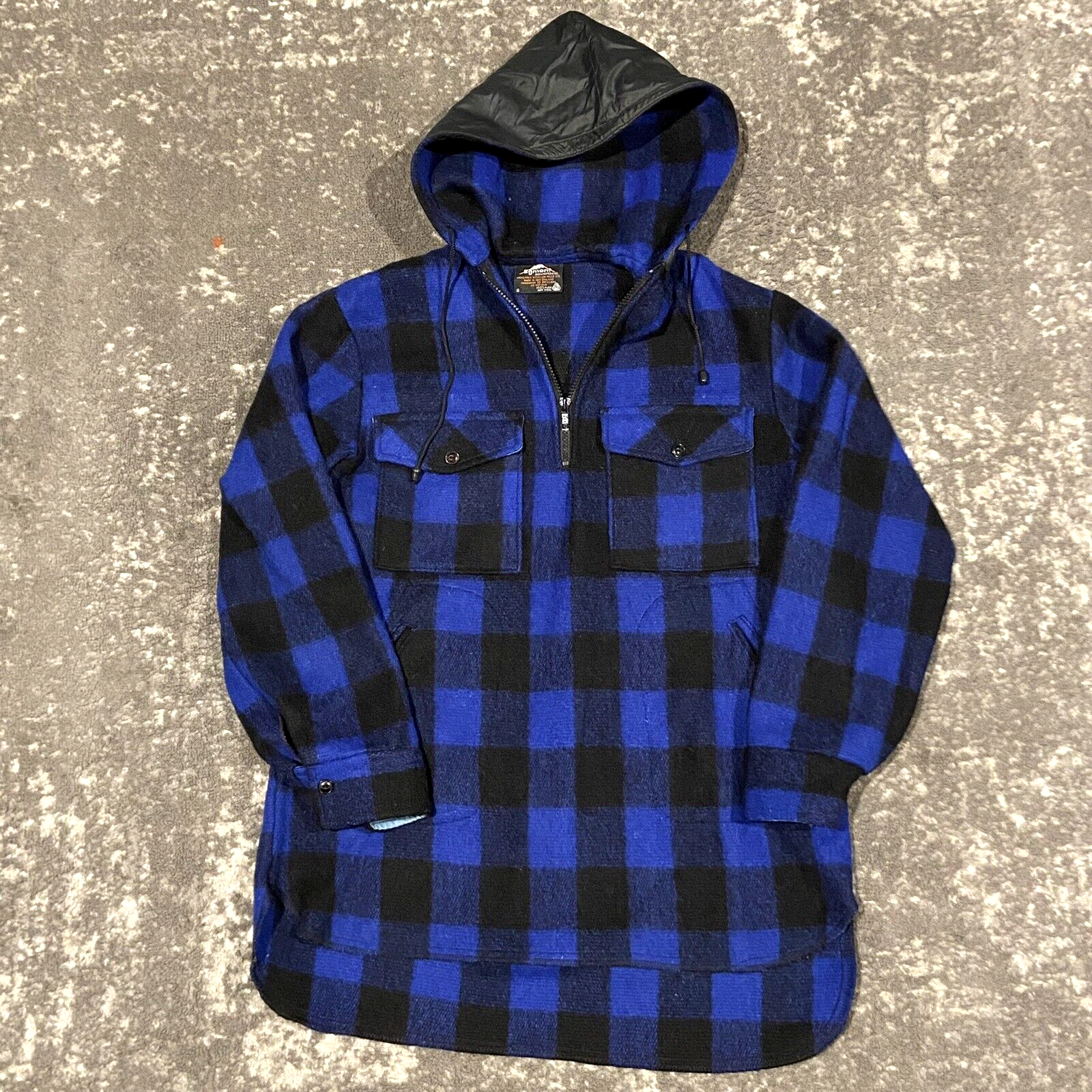 Vtg Egmont New Zealand Plaid Flannel 1/4 Zip Hooded Pullover