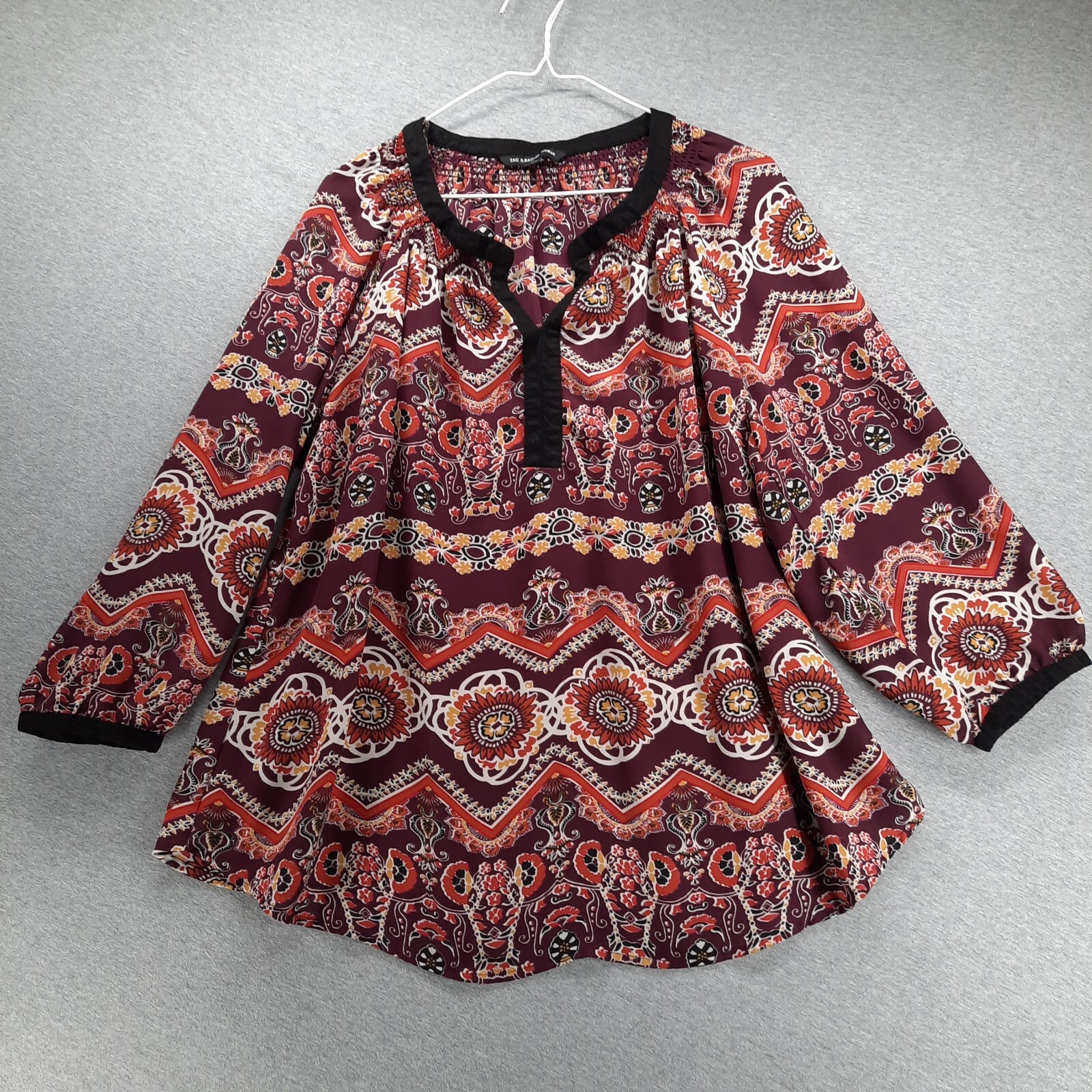 Zac & Rachel Top Womens 1X Colorful Floral Shirred Neckline