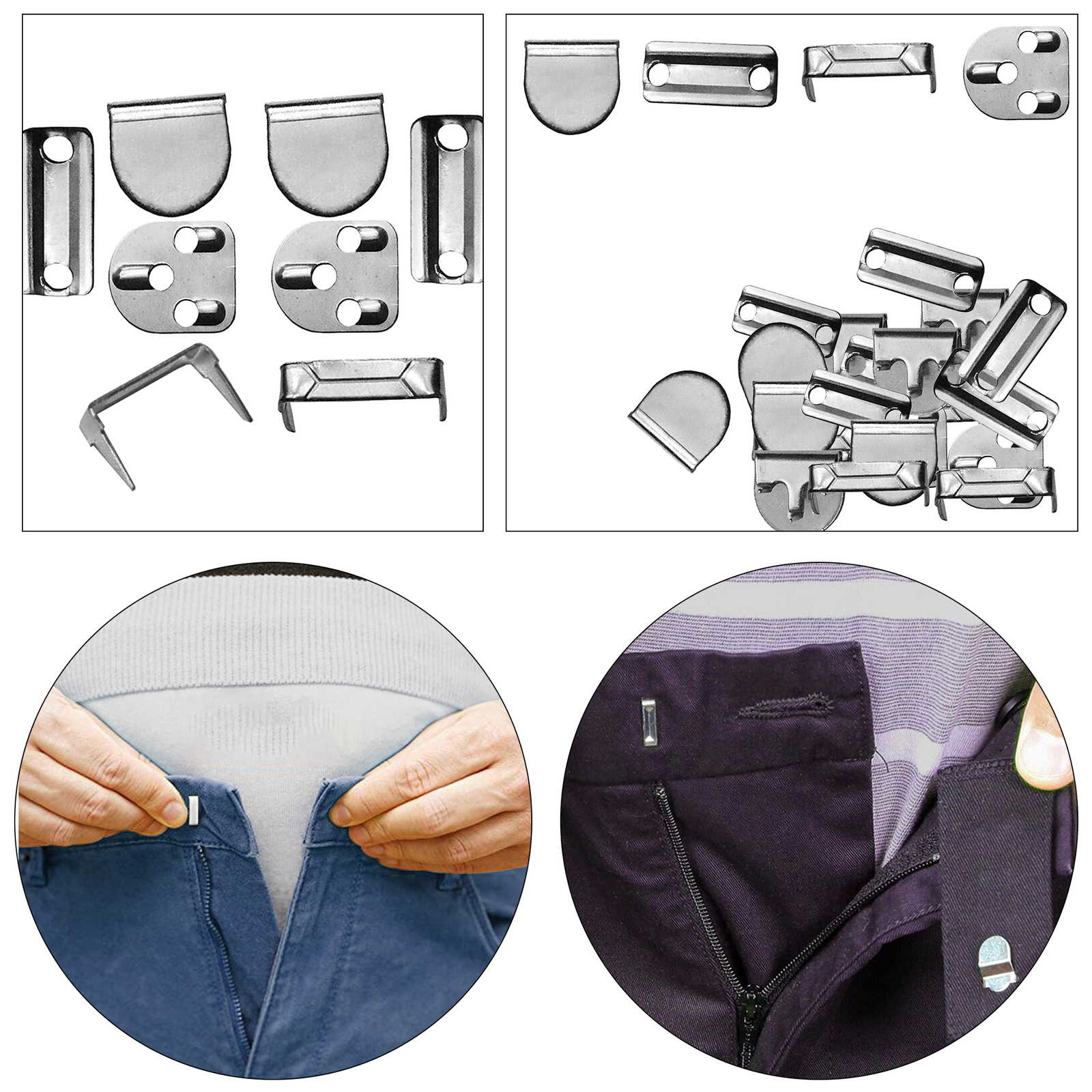 10mm Silber 4 Teil Hose Haken & BAR Schließung Nähfrei 10 Set Bekleidung