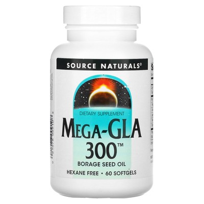 Source Naturals Mega-GLA 300 60 мягких капсул без молочных продуктов, без яиц, без глютена,