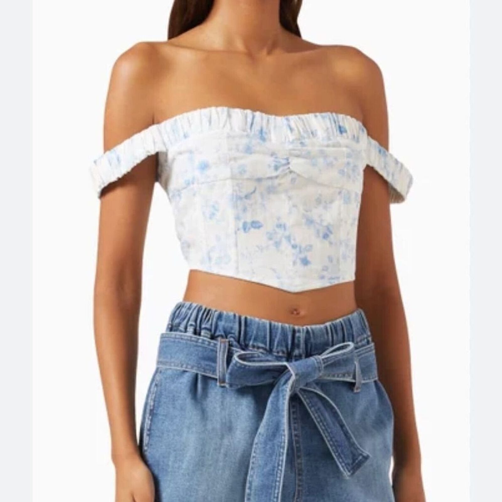 SALE NEW FILLYBOO Little Milk Jug Cornflower Printed Linen Cropped Top L 14 eBay