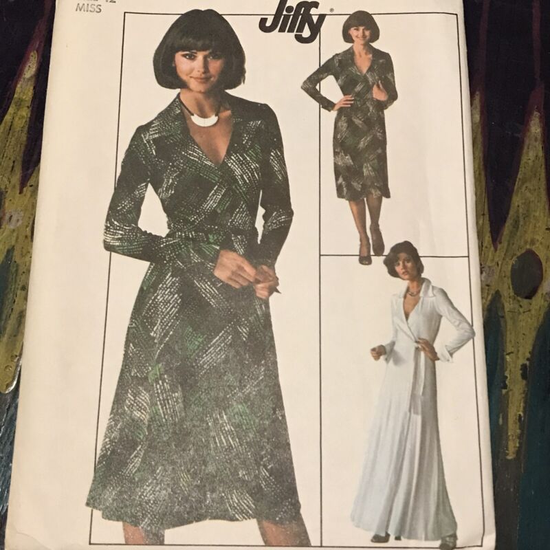 Vintage 1970s Simplicity 7705 Wrap Dress in 2 Lengths Sewing Pattern 12 UNCUT