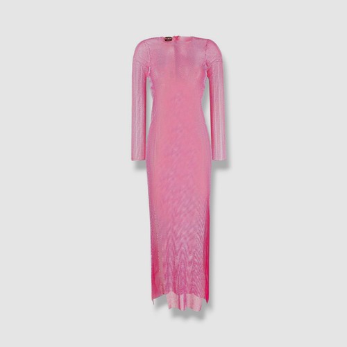 Pre-owned Santa $1060  Brands Women's Pink Sheer Embellished Knit Maxi Dress One Size