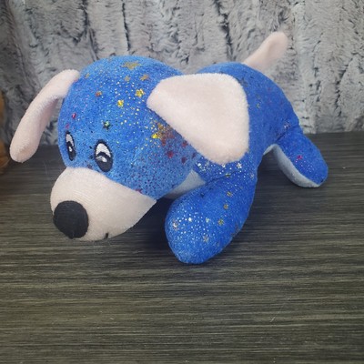 Blue Plish Puppy Dog With Rainbow Metallic Foil Stars 7'' 