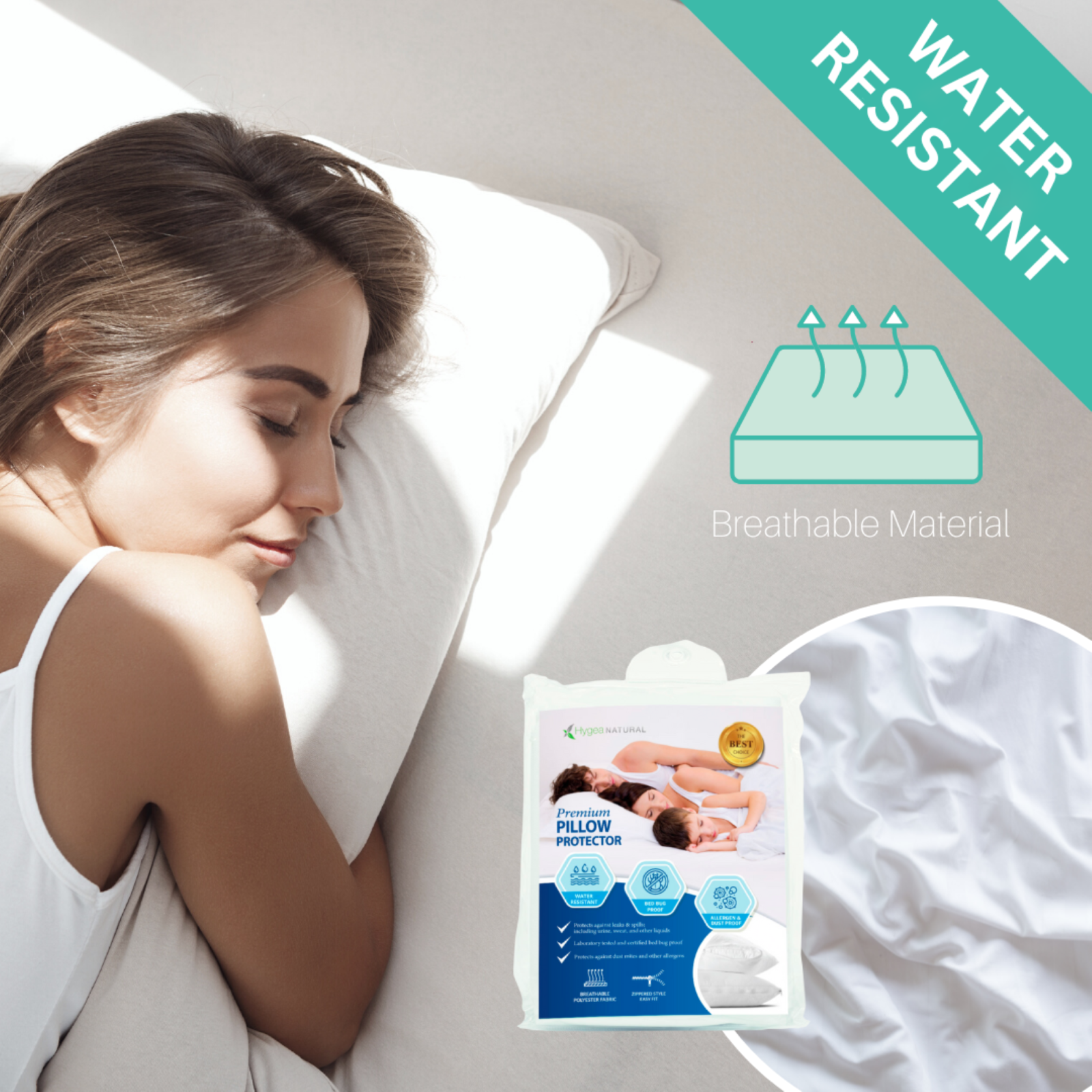 Hygea Natural King size Pillow Protectors, Bed Bug proof pillow covers, 2 Pack