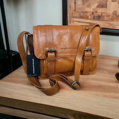 Spikes and Sparrow Leather Crossbody Bag | Multi Compartments Tan 10 X 8