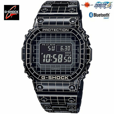 Pre-owned Casio G-shock Gmw-b5000cs-1jr Grid Tunnel Black Radio Solar Bluetooth Men Watch