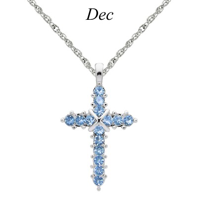 Austrian Crystal Silver Birthstone Cross Necklace 15''-18'' Adj Chain ALL MONTHS!