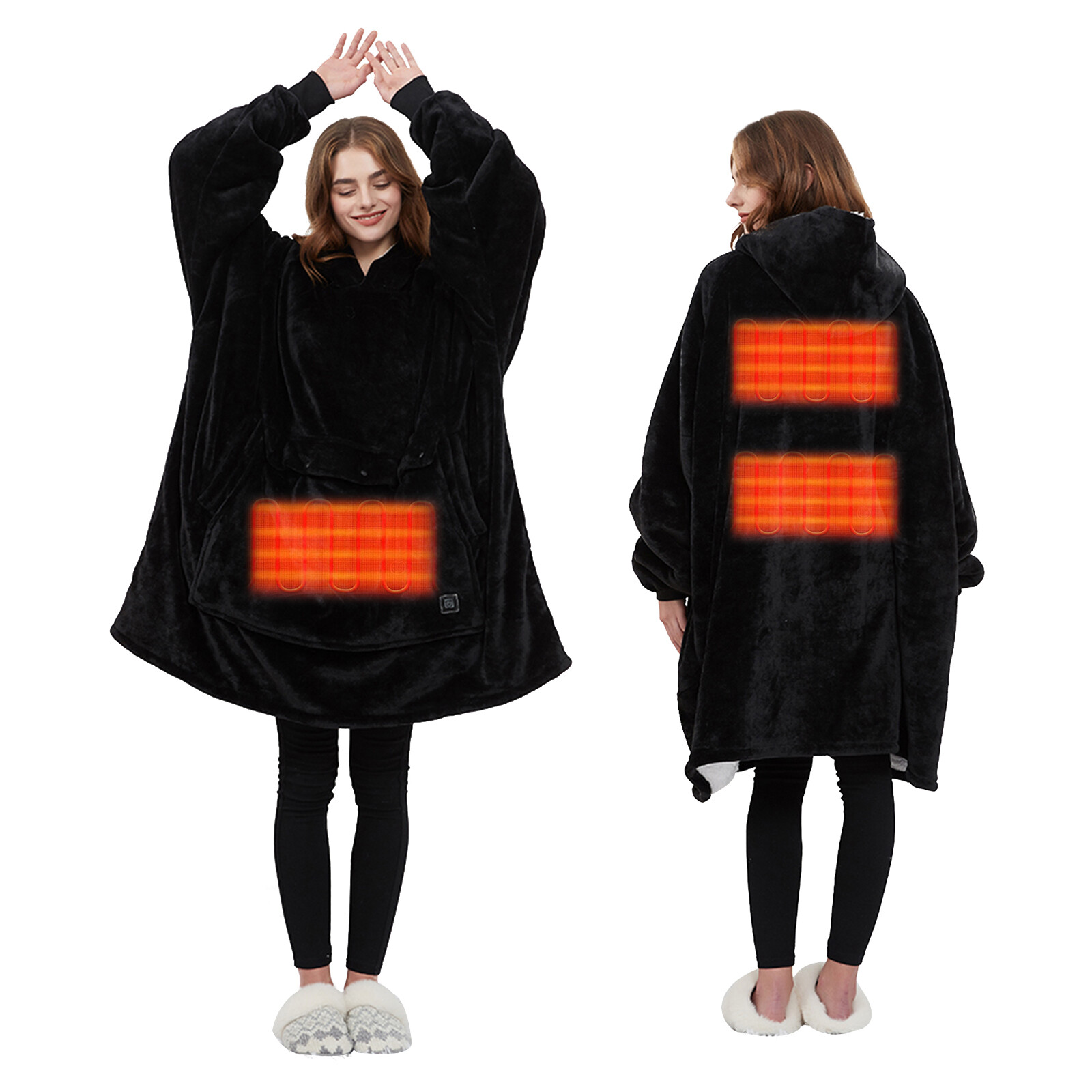 Electric Oversized Blanket Hoodie Fur Heated Big Wearable Sherpa Fleece Adults