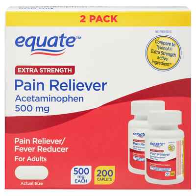 Equate Extra Strength Acetaminophen Pain Reliever Caplets, 500 mg, 200 Count, 2