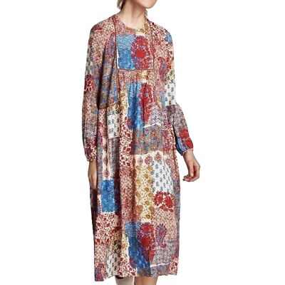 Zara Trafaluc Collection Patchwork Boho Floral Cottagecore Prairie MidiDress XS