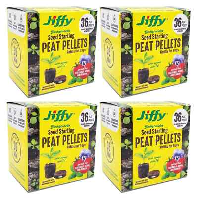 Jiffy 4 Pack 36 ct.  Biodegradable Peat Pellets Refill Boxes Seedling Growth