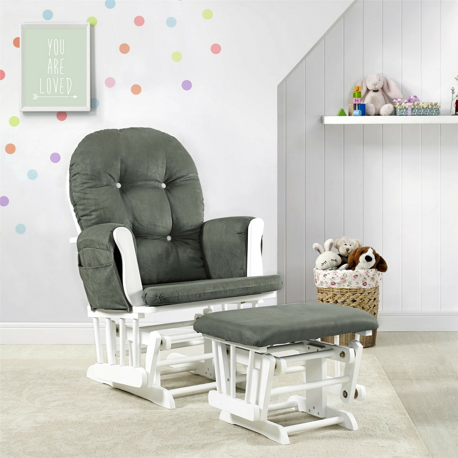 Baby Relax Carly Gray & White Nursery Glider & Ottoman