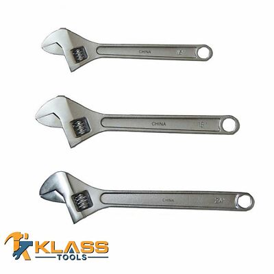 3 Piece Jumbo Adjustable Wrench Set, 15", 18", 24" by KlassTools