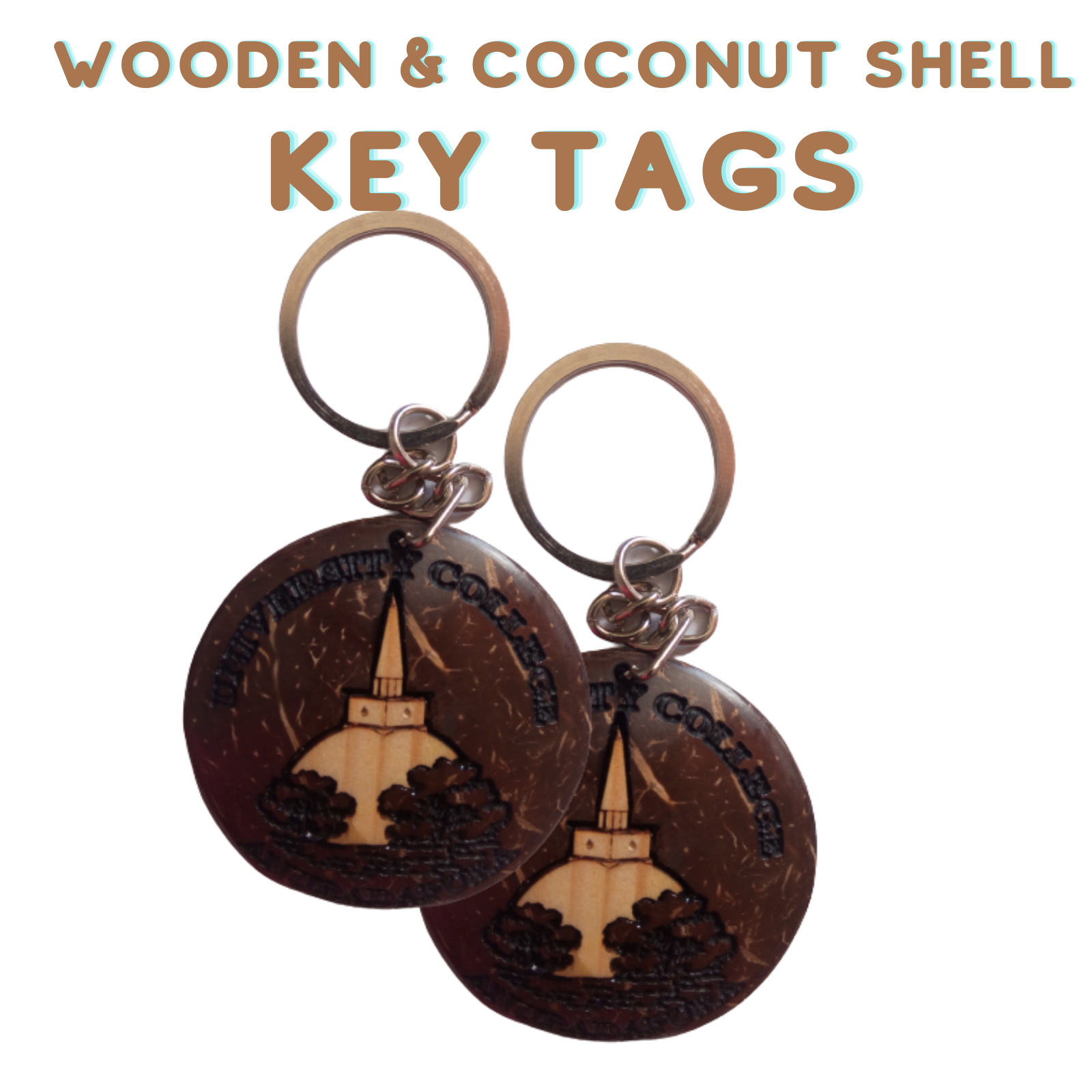 Handmade Coconut Shell Key Tag, Key Chain, Key Ring, Bag