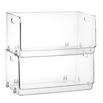 2 Pack Stackable Plastic Storage Bins Open Front Clear Pantry Organizer Bins Hou